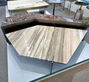 JS T157 <span class=keywords><strong>2023</strong></span> Dernières Table Meubles Design Mélange Marbres Naturels Centre Table Basse Forme Irrégulière Table Basse Cadre Métallique - Product Image 2