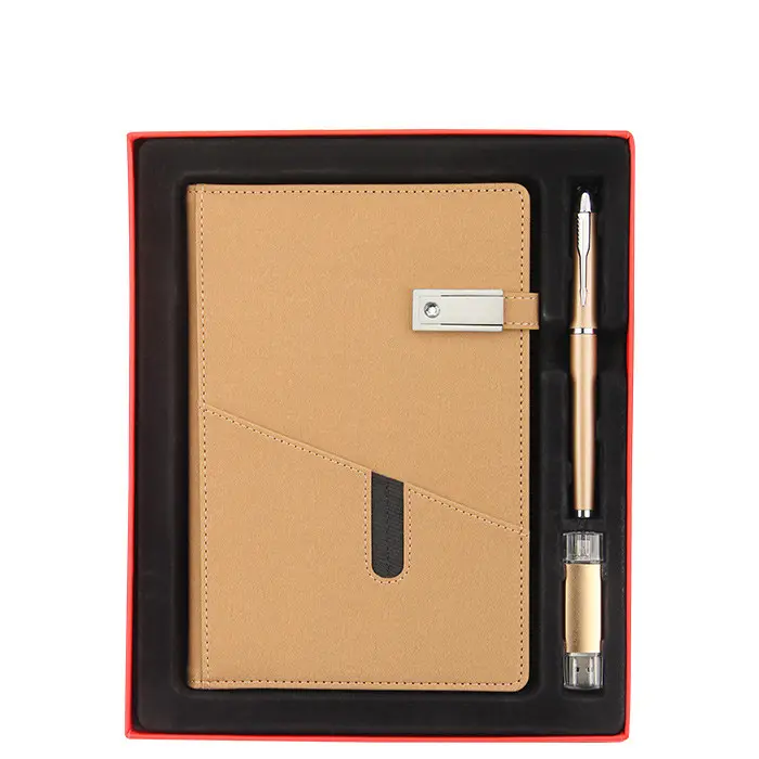 Corporate Gifts Business storage notebook plain diary giveaways + pen + USB flash drive wedding giveaway souvenirs gift