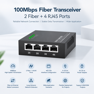 100Mbps 2 Optical 4 <b>Ethernet</b> Fiber Media Converter 4FE+2FX 5-12V DC Fiber Optic Transceiver - Product Image 1