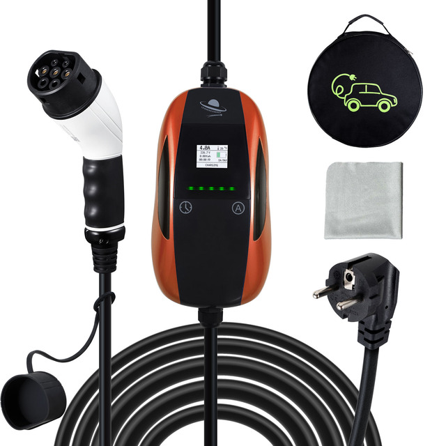Level 2 7kw Portable  EV Charger 16A 1 Phase 220Vac IP66 Adjustable 16A 32A Charging Station for Home V2H EV Charger