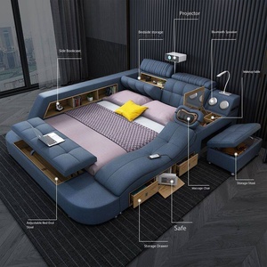 Lit multifonctionnel <span class=keywords><strong>de</strong></span> <span class=keywords><strong>type</strong></span> rangement simple en tan pour chambre à coucher, mobilier <span class=keywords><strong>de</strong></span> maison moderne - Product Image 4