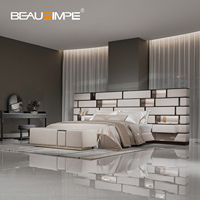 Lit Double King Size Luxe Moderne Modulaire avec Grande Tête de Lit en Cuir Givré et Cadre en Bois Massif – Prix Usine