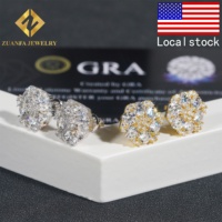 Nouvel arrivage de bijoux HipHop de luxe en argent à vis en plaqué or 18 carats 925 boucles d'oreilles en argent sterling VVS Moissanite avec diamant