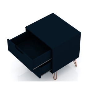 Table de chevet bleu nuit avec pieds en bois, design moderne et minimaliste, meubles de chambre à coucher - Product Image 5