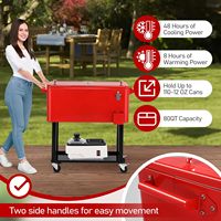 Glacière portable 73L sur roues, seau à glace métallique isolé, chariot isotherme roulant pour boissons, canettes et bière