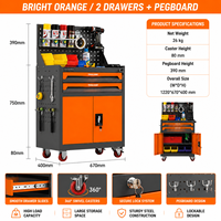 Armoire à outils roulante robuste avec panneau perforé, chariot de rangement mobile pour atelier, chariot à outils en acier avec roues verrouillables