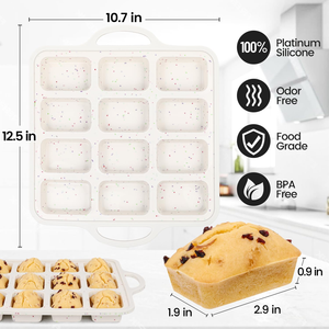MUYULINS Factory 12-cup LFGB non-stick BPA Free rectangular <b>silicone</b> cupcake pan with metal reinforced frame, American-style - Product Image 5