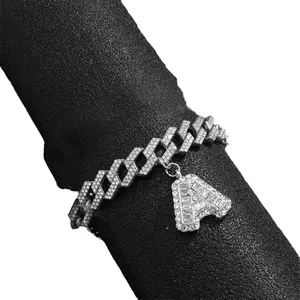 Huruf DIY 12mm gelang kaki kubanske vaustni Baguette dopis pozlaceny Diamond Hip Hop zeny gelang kaki telo retezu