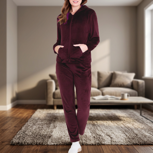 <b>Women's</b> 2pc Zip Up Hooded <b>Tracksuit</b> Soft Velvet <b>Velour</b> Long Sleeve Top and Pants Set - Product Image 3