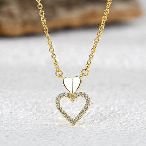 Hot Sale Trendy 14k PVD <b>Gold</b> Plated Brass Link Chain Zircon <b>Double</b> Heart Pendant <b>Necklace</b> Custom Logo Unisex Wholesale - Product Image 4
