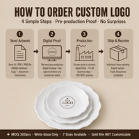 Assiette de table en porcelaine New Bone China blanche, motif lotus festonné, logo personnalisé OEM, 7 tailles, MOQ 300 pièces, impression sérigraphique pour marque hôtelière