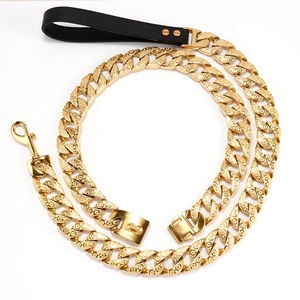 Collar y Correa para Perro con Cadena Dorada, Acero Inoxidable Resistente, 32 mm de Ancho, Eslabones Cubanos con Diseño <span class=keywords><strong>Animal</strong></span> - Product Image 2