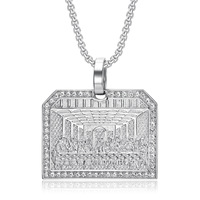 Collier pendentif en acier inoxydable plaqué or 18 carats de haute qualité, or et argent, zircon, avec motif des mains en prière de la Cène