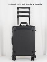 Valise de maquillage professionnelle à roulettes en aluminium, 4 roues, résistante à l'eau, avec miroir LED intégré et pieds pliables cachés, motif rayé tendance