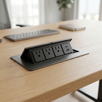 Prise de courant encastrée noire T266-4P pour bureau, 3 prises CA US + ports de charge USB-A et USB-C, 16A, usage commercial, dissimulée pour salle de conférence