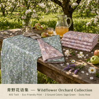 Tissu en coton 100% imprimé fleurs sauvages, sergé 40S, écologique, vert sauge, pour literie, rideaux et aménagement de jardin