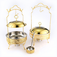 Chauffe-Plat de Luxe Style Arabe Doré 6L 8L avec Couvercle Suspendu Creux en Acier Inoxydable pour Hôtels et Buffets de Mariage