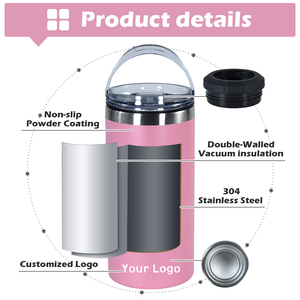 Enfriador de Latas Delgadas Personalizado con Logotipo, Aislado, para Bebidas y Cerveza, 16 oz, 4 en 1, Doble Pared de Acero Inoxidable, con Dos Tapas - Product Image 2