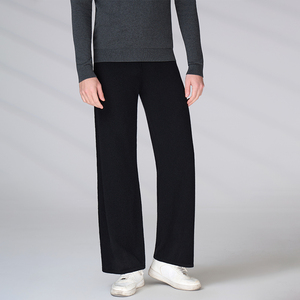 Pantalon en maille de laine et cachemire mélangée pour homme, coupe large, noir, haut de gamme, avec logo personnalisé, vente en gros - Product Image 3