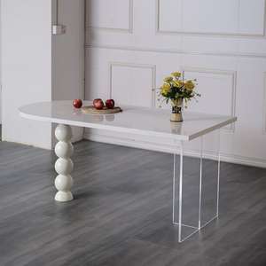 Crema vento semi-ovale in legno massiccio pannello rock ristorante piccola unità contro la parete acrilico floating isola <span class=keywords><strong>tavolo</strong></span> - Product Image 6