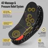 Système de massage 4D pleine semelle avec zones de pression stratégiquement placées pour soulager la voûte plantaire et le talon, améliorer la circulation et réduire la fatigue