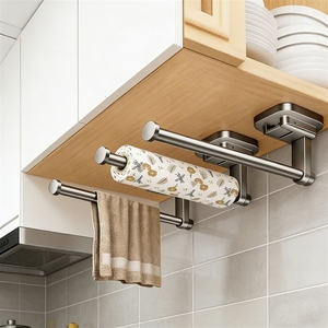 Porte-serviettes en papier pour cuisine, support mural sous l'armoire, ventouse sans perçage, pour film alimentaire, rangement de rouleaux - Product Image 4