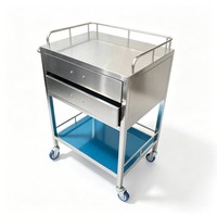 Chariot médical à 2 niveaux en acier inoxydable avec tiroirs et roulettes à frein, chariot utilitaire de laboratoire pour clinique, hôpital, salon de beauté
