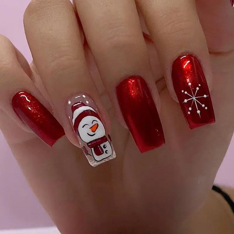 New Arrival Red Faked Nails Tips Christmas Design Festival Shiny Press on Nails