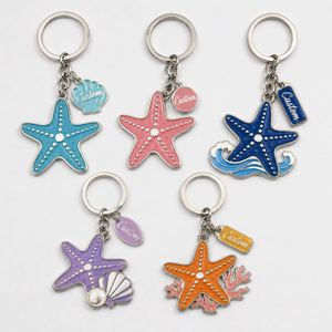 Llavero de Estrella de Mar Personalizado de Alta Calidad al por Mayor, Llaveros de Criaturas Marinas, Recuerdo Turístico Oceánico, Llavero Decorativo de Metal - Product Image 1