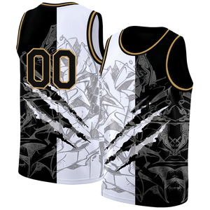 Camiseta de Baloncesto Sublimada Personalizada para Hombre, Adulto, Sin Mangas, Negra y Blanca, 300g, Poliéster, Secado Rápido, Transpirable, Ropa Deportiva - Product Image 1