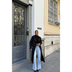 Abrigo largo tipo trench para mujer, color negro, marca Hosanna, con relleno de algodón, para otoño/invierno, talla grande, tejido de punto, cuero, peso personalizado, decoración estampada - Product Image 4