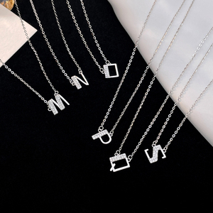 925 Plata cristal Rhinestone estilo europeo Simple clavic cadena letra colgante collar - Product Image 6