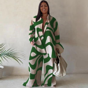 N7953时尚加大码女装条纹印花长袖宽松衬衫 + 直腿裤套装两件套女装 - Product Image 4