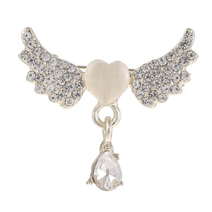 1pc Creative Versatile Heart-Shaped Angel <b>Brooch</b> Exquisite Diamond-Encrusted Wings <b>Pin</b> Anti-Peep Clip for Fashion Accessories - Product Image 1