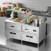 Cuiseur à nouilles électrique automatique à levage, 3 paniers et 2 compartiments à soupe, avec station à condiments, équipement commercial