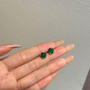 Boucles d'oreilles clous en argent S925 Dylam Elegance Design, forme cercle, jade vert, pour accessoires de tenue quotidienne - Product Image 3