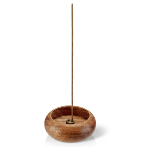 Porte-encens en bois naturel avec 4 trous, brûleur d'encens en bois de 2,36 pouces pour bâtonnets, attrape-cendres fait main pour la méditation et le yoga à domicile - Product Image 1