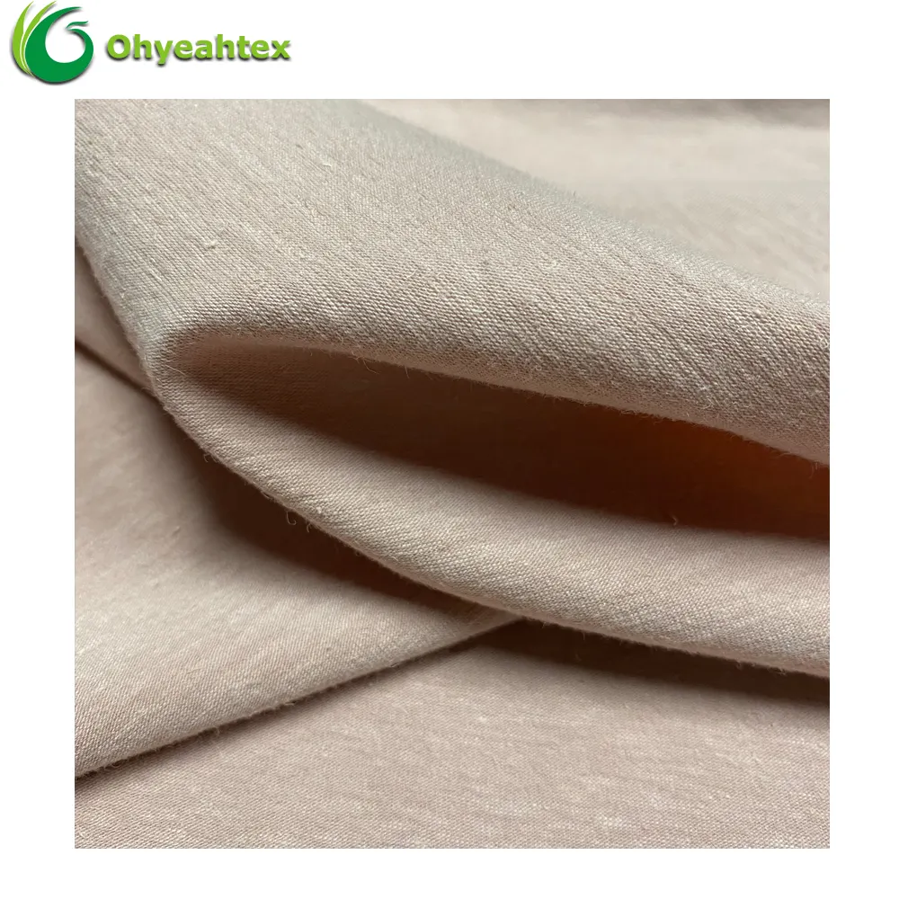 Orgánico de punto de 67% algodón orgánico 28% de cáñamo 5% tela de Spandex Jersey simple para ropa