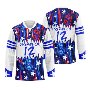 Hochwertiger Sublimation druck Eishockey trikot mit V-Ausschnitt Kanada Print Flag Custom Mesh Polyester Eishockey trikot