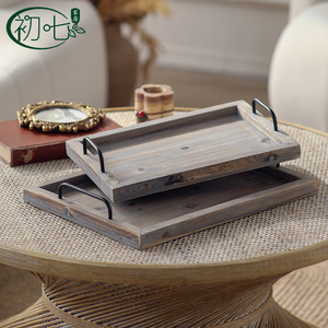 Bandeja rectangular de madera de cedro vintage, 2 piezas, bandejas decorativas rústicas para decoración del hogar - Product Image 5