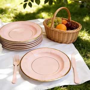 <span class=keywords><strong>Assiettes</strong></span> en papier plissées rondes <span class=keywords><strong>jetables</strong></span> Lanweier, luxueuses et élégantes, écologiques, pour mariages et événements en plein air (vente en gros) - Product Image 5