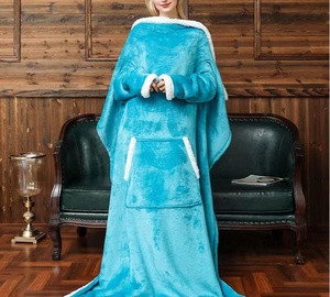 Unisex Oversized Full Body Pullover Fleece Material Winter Warm Leisure TV <strong>Snuggle</strong> Blanket <strong>Hoodie</strong> Modern Simple <strong>Long</strong> Sleeves - Product Image 1