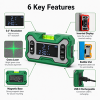 Détecteur d'angle numérique magnétique portable avec laser vert, inclinomètre 0.1, rechargeable USB-C pour la construction