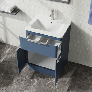 Mueble de tocador de baño de pie de suelo blanco moderno con diseño económico para fregadero para organización de baño de hostal de apartamento - Product Image 4