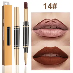 Juego de lápices labiales dos en uno, 12 colores, mate, resistente al agua, dorado, doble cabezal, venta al por mayor - Product Image 1