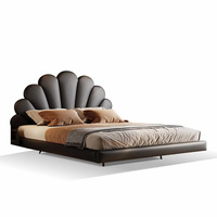 2024 lit flottant minimaliste italien en cuir véritable Double couche supérieure pétale de peau de vache cadre en bois moderne pour chambre principale