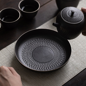 Chinese Retro Handmade Ceramic <b>Tea</b> Tray With Lid Flat Shape Silver Black For Kung Fu <b>Tea</b> <b>Set</b> Home Use - Product Image 2