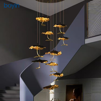 Lustre suspendu de luxe personnalisé, lampe suspendue pour escalier, allée, lustre en forme de feuille de lotus, hôtel, salon, salle d'exposition