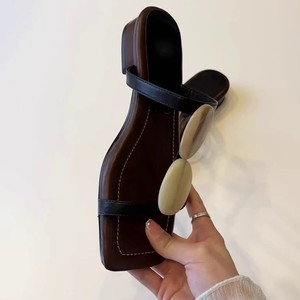 <b>Flat</b> <b>Sandals</b> Women Square Toe Genuine Sheepskin Leather Breathable Buckle Decoration Korean Style Casual Outdoor Wear - Product Image 4