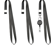 Lanyard Tali Leher Polyester Hitam Custom Terlaris dengan Tempat Kartu ID Plastik, Set Badge Sablon Sutra dari Pabrik